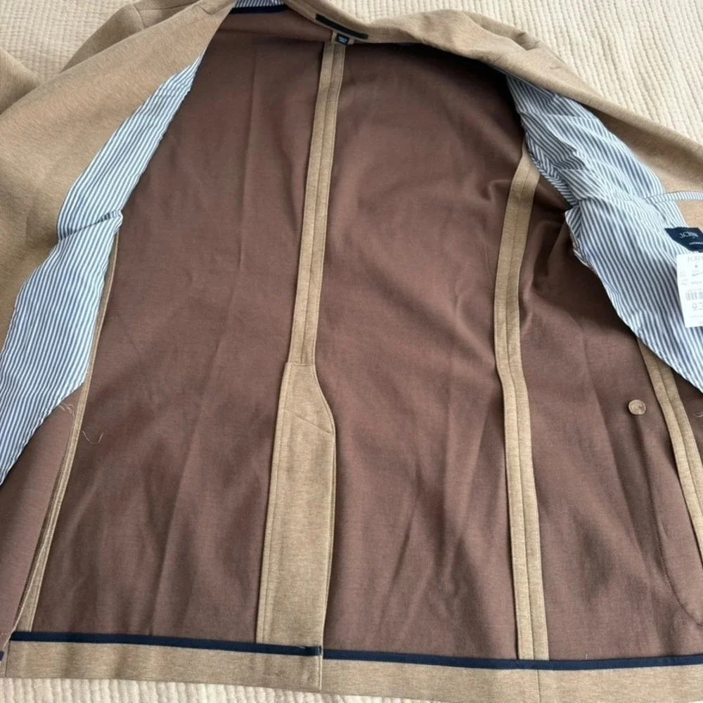 J. Crew Knit Thompson Blazer Jacket Mens Sz 44R Tan Camel Button Patch NEW $398